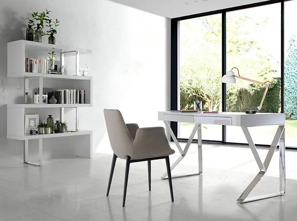 Rayonnage en Bois Blanc Brillant avec Connecteurs en Acier Inoxydable
