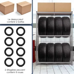 Rayonnage pour Pneus avec Étagère Étagère Métallique pour Pneumatiques Charges Lourdes