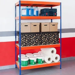 Rayonnage Étagère charge lourde Tôle d'acier 4 Étages Bleu-orange 160 x 150 x 80 cm, Charge Max 1600 kg - Floordirekt