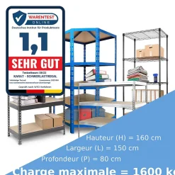 Rayonnage Étagère charge lourde Tôle d'acier 4 Étages Bleu-orange 160 x 150 x 80 cm, Charge Max 1600 kg - Floordirekt