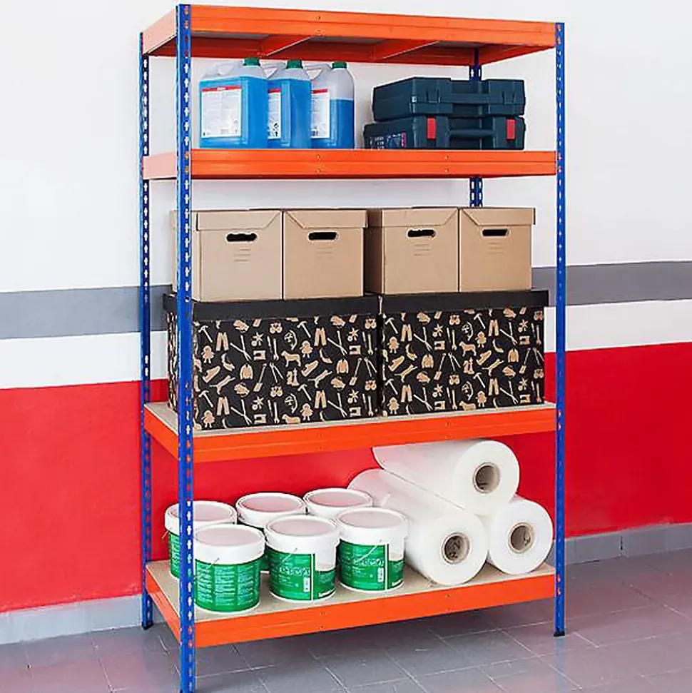 Rayonnage Étagère charge lourde Tôle d'acier 4 Étages Bleu-orange 200 x 150 x 80 cm, Capacité de charge jusqu'à 1500 kg