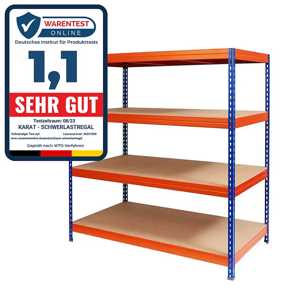 Rayonnage Étagère charge lourde Tôle d'acier 4 Étages Bleu-orange 200 x 180 x 60 cm, Capacité de charge jusqu'à 1500 kg