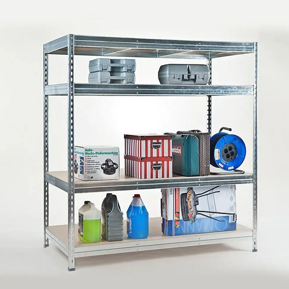 Rayonnage Étagère charge lourde Tôle d'acier 4 Étages Galvanisé 200 x 150 x 60 cm, Capacité de charge jusqu'à 1500 kg