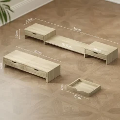 Rehausseur écran - support écran d'ordinateur - longueur, angle réglables - effet bois clair