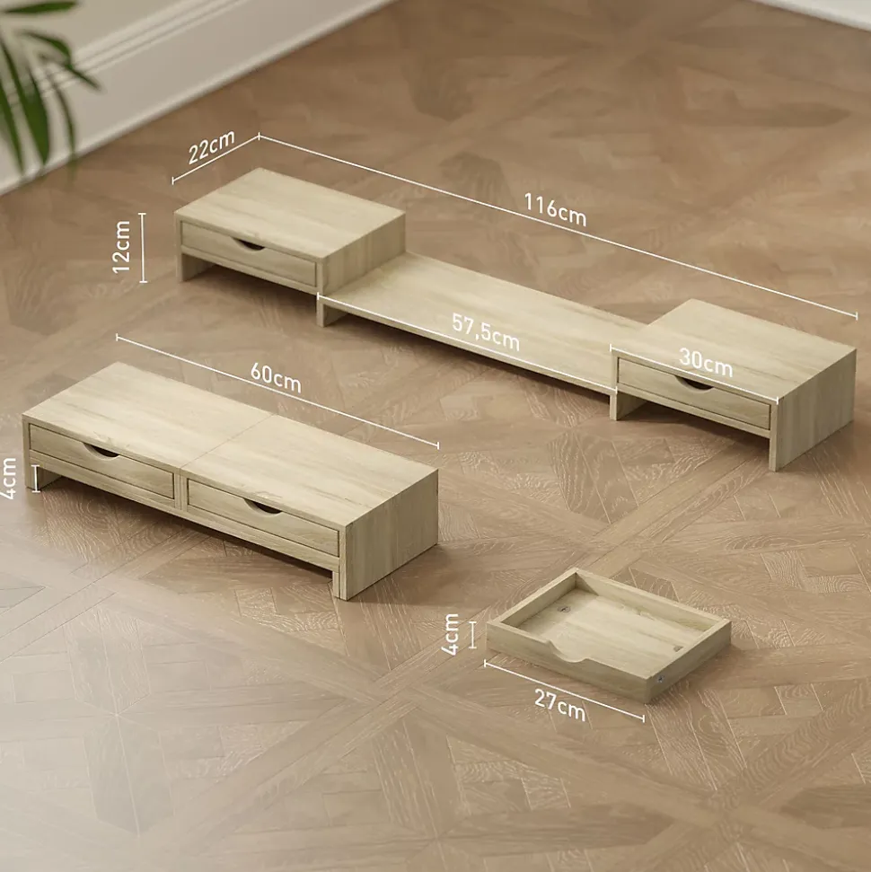 Rehausseur écran - support écran d'ordinateur - longueur, angle réglables - effet bois clair