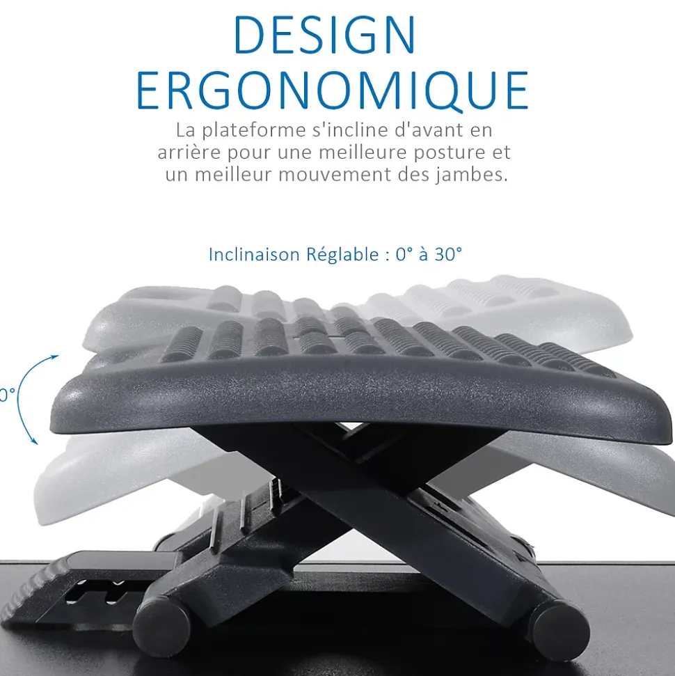 Repose-pieds bureau ergonomique hauteur et inclinaison réglables 46L x 35l cm gris noir