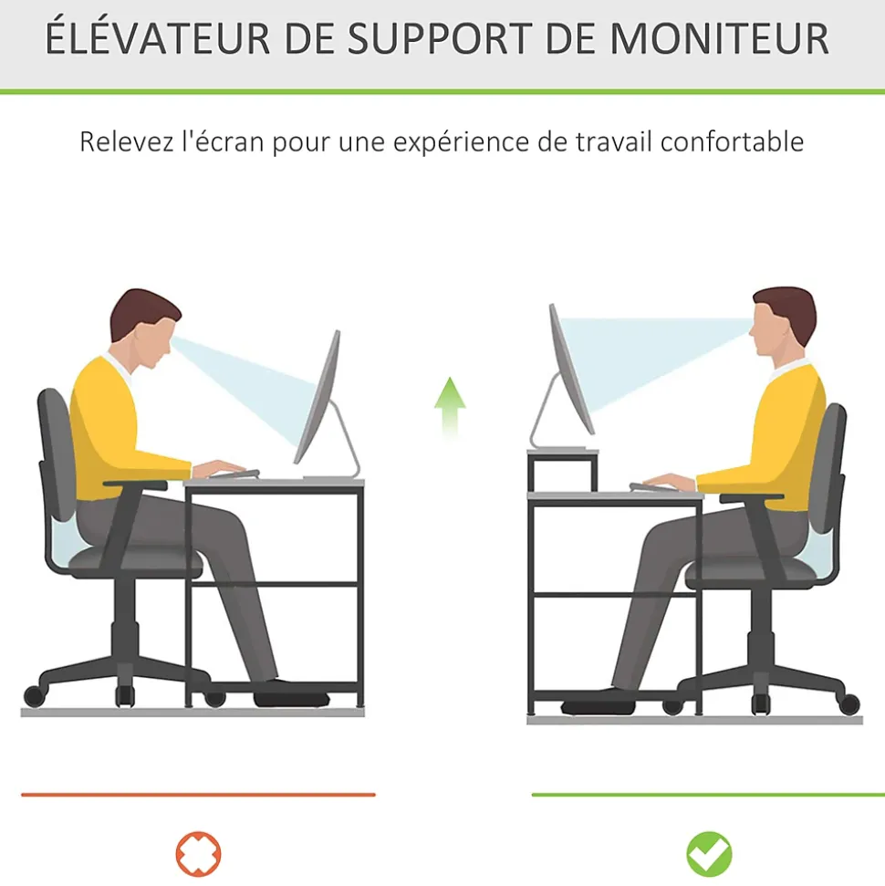 Réhausseur écran - support de moniteur - tiroir, niche - bois de bambou verni