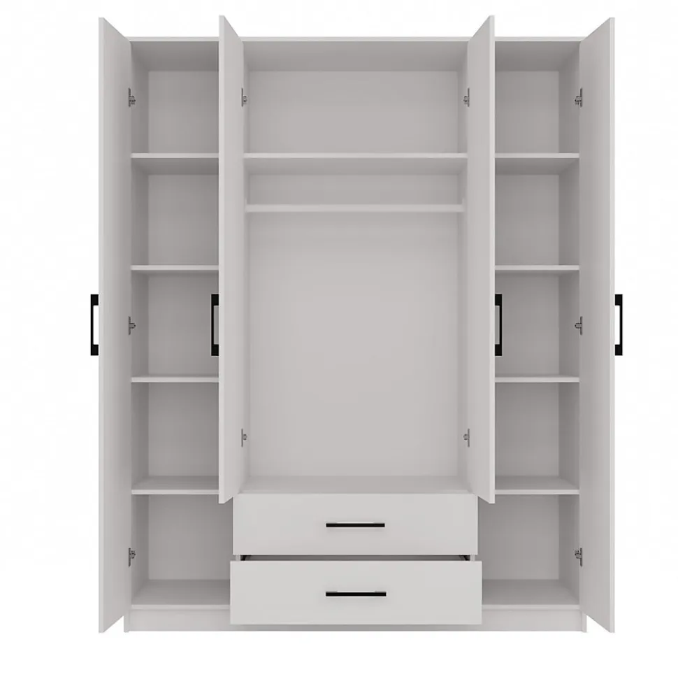 ROMA - Grande Armoire chambre bureau - Penderie multifonctions - 2 portes - 2 Miroirs - 2 tiroirs - Meuble de rangement - Etagères