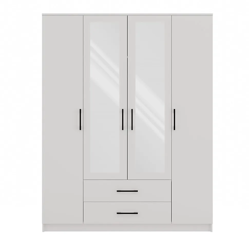 ROMA - Grande Armoire chambre bureau - Penderie multifonctions - 2 portes - 2 Miroirs - 2 tiroirs - Meuble de rangement - Etagères