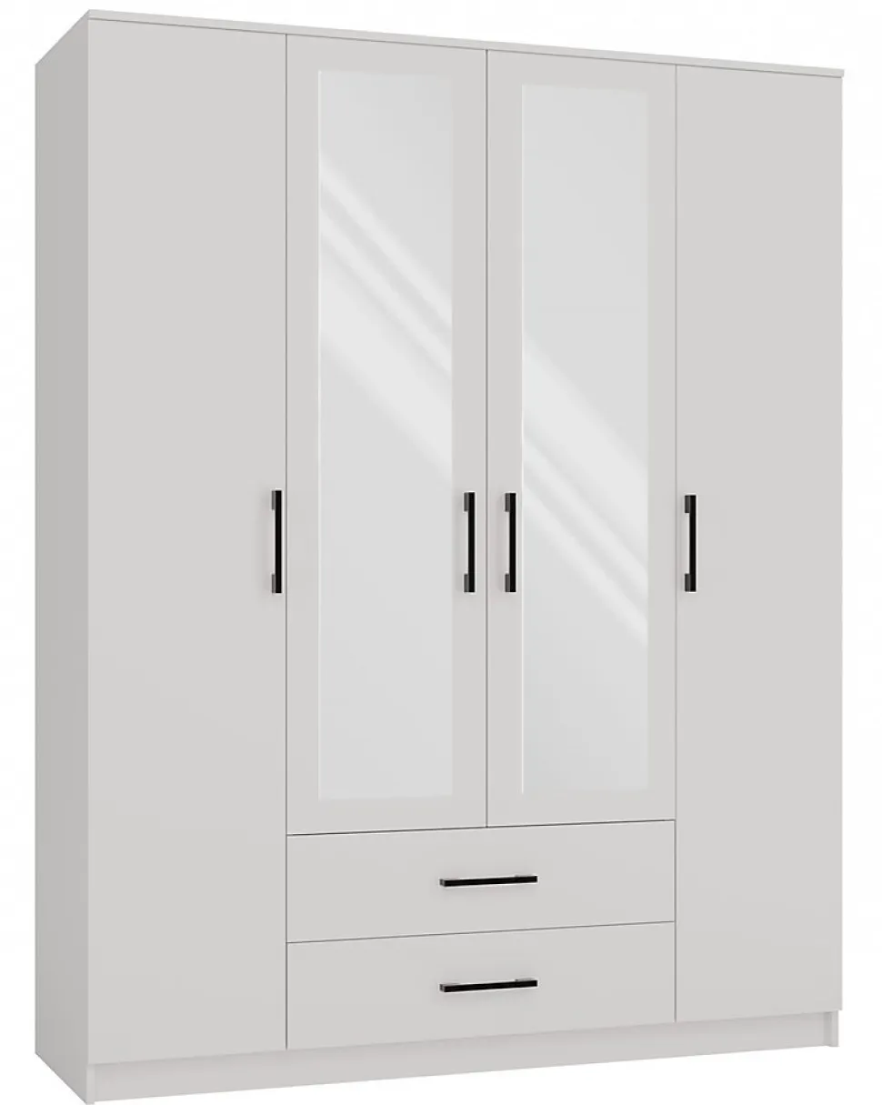 ROMA - Grande Armoire chambre bureau - Penderie multifonctions - 2 portes - 2 Miroirs - 2 tiroirs - Meuble de rangement - Etagères