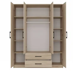 ROMA - Grande Armoire chambre bureau 205x160x52 cm - Penderie - 2 portes - 2 Miroirs - 2 tiroirs - Meuble de rangement