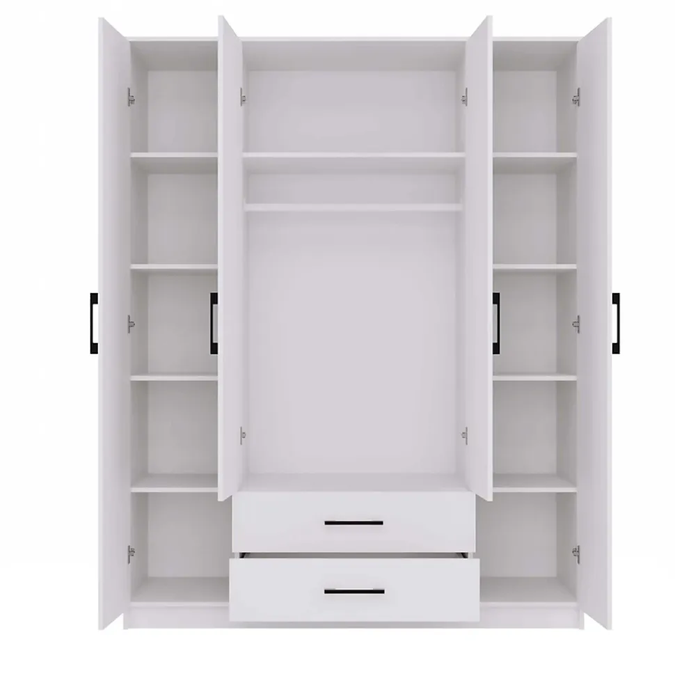 ROMA - Grande armoire de chambre 4 portes - 160x52x205 cm - 2 tiroirs - Armoire avec penderie