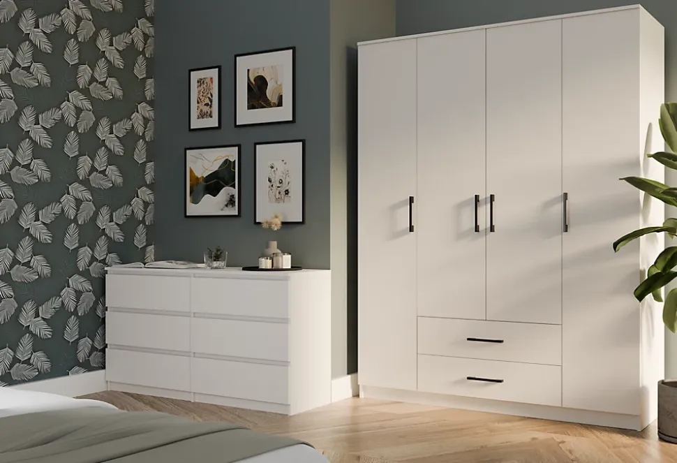 ROMA - Grande armoire de chambre 4 portes - 160x52x205 cm - 2 tiroirs - Armoire avec penderie