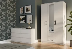 ROMA - Petite Armoire chambre bureau - Penderie multifonctions - 2 portes - Miroir - 2 tiroirs - Meuble de rangement - Dressing
