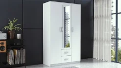 ROMA - Petite Armoire chambre bureau - Penderie multifonctions - 2 portes - Miroir - 2 tiroirs - Meuble de rangement - Dressing