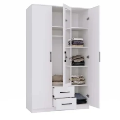 ROMA - Petite Armoire chambre bureau - Penderie multifonctions - 2 portes - Miroir - 2 tiroirs - Meuble de rangement - Dressing