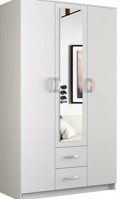 ROMA - Petite Armoire chambre bureau - Penderie multifonctions - 2 portes - Miroir - 2 tiroirs - Meuble de rangement - Dressing