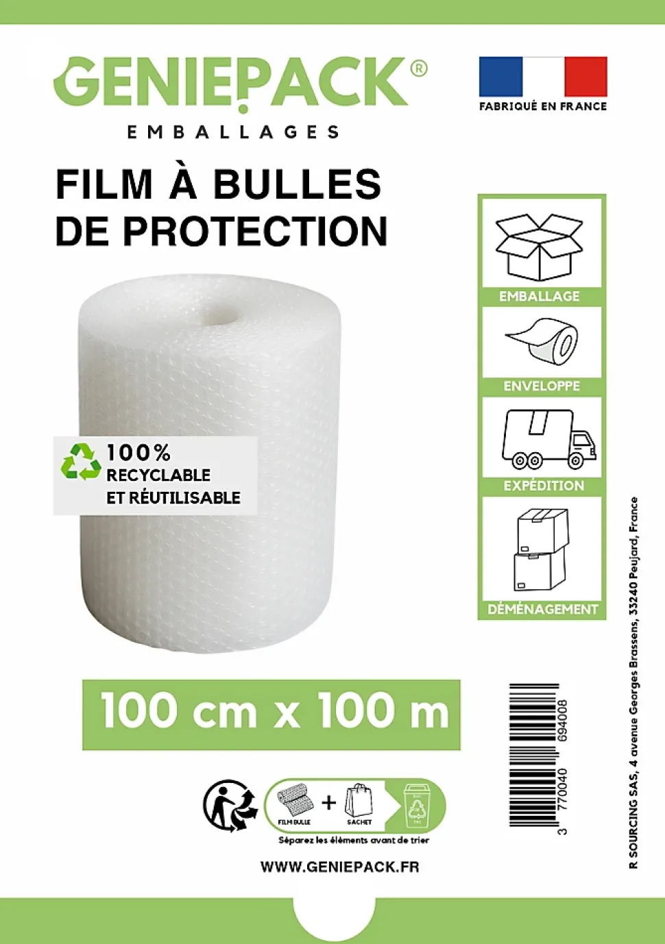 ROULEAU FILM À BULLES / PAPIER BULLE 100 cm x 100 m