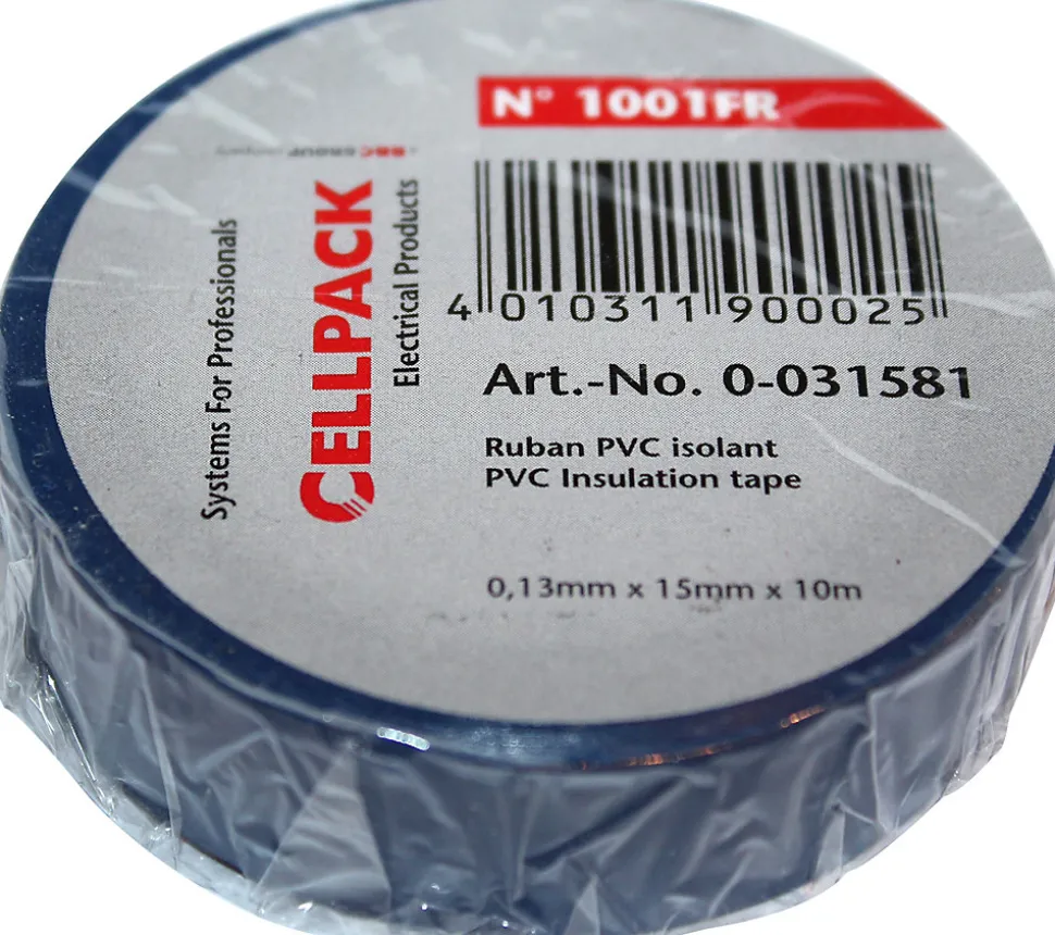 Rouleau ruban adhésif 10m x 15mm - Bleu - CellPack
