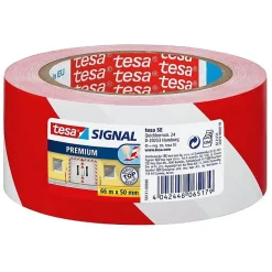 Ruban adhésif de signalisation - TESA - 66 m x 50 mm - Rouge et blanc