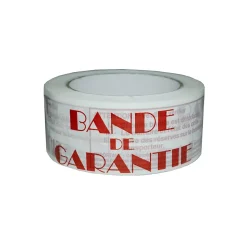 Ruban adhésif d'emballage 28mic blanc imprimé "BANDE DE GARANTIE" en rouge - rouleau adhésif d'expédition 50 mm x 100 m