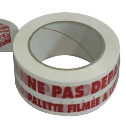 Ruban adhésif d'emballage 28mic blanc imprimé "NE PAS DEPALETTISER" en rouge - rouleau adhésif d'expédition 50 mm x 100 m