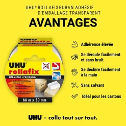 Ruban adhésif d'emballage Rollafix transparent 3 x 66 mm