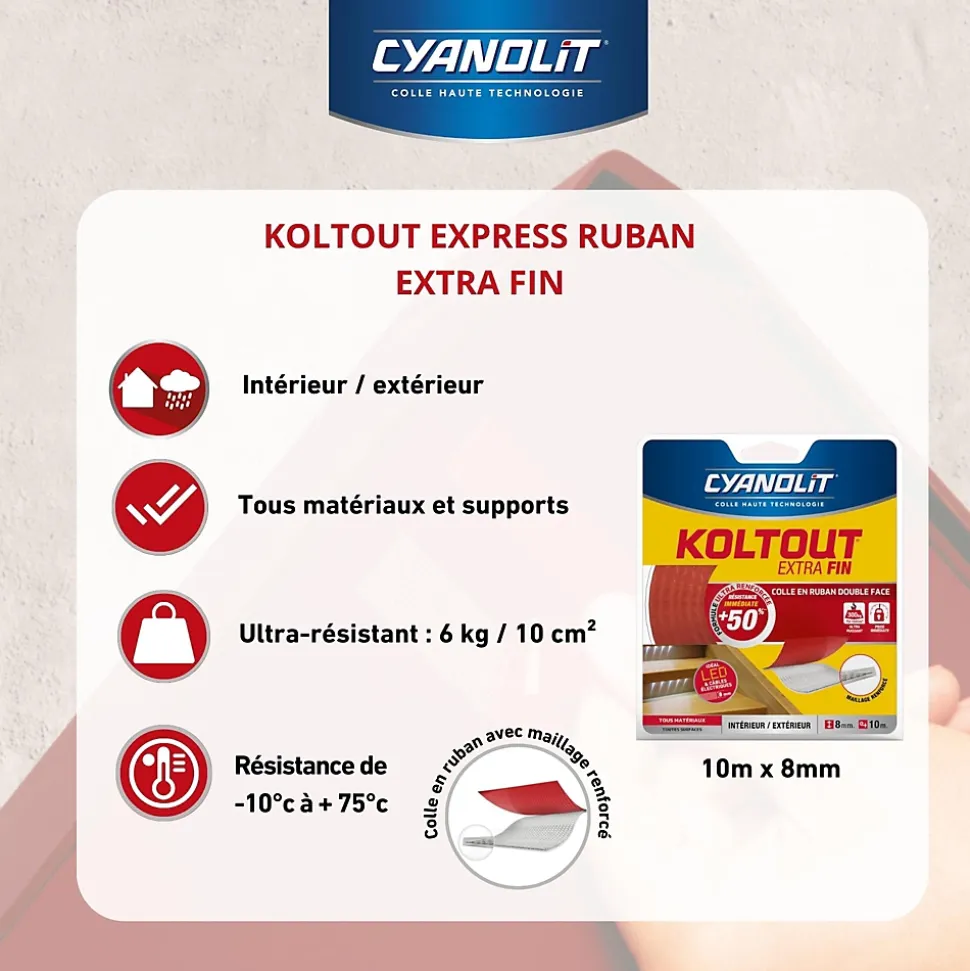 Ruban colle Koltout extra fin h. 8 mm x l. 10 m