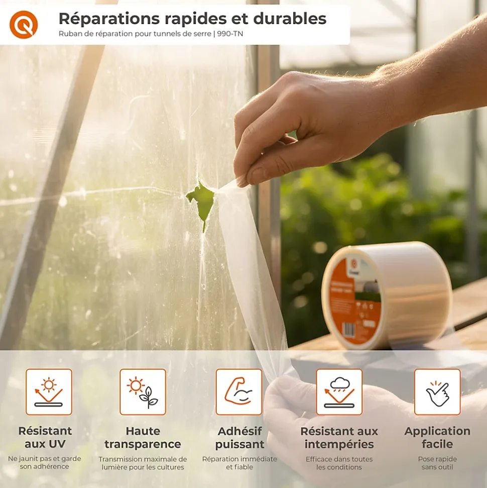 Ruban de réparation autocollant pour film horticole, 75mm/15m, transparent