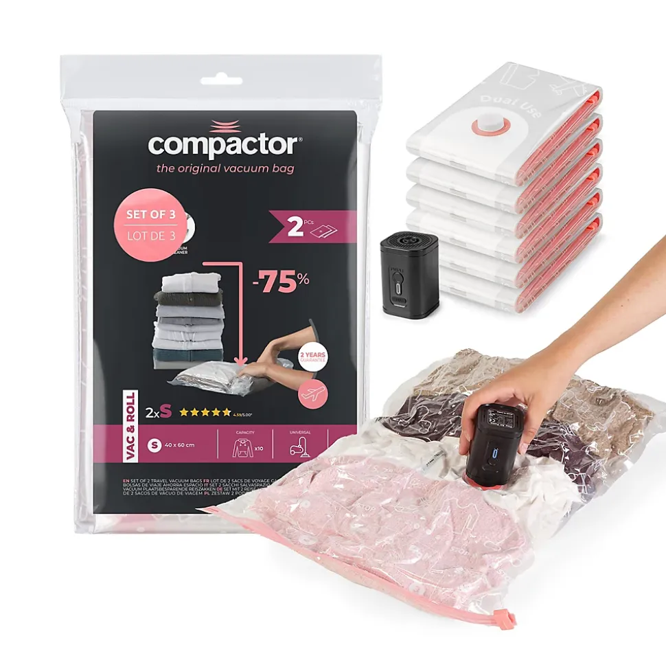 Sac de rangement sous vide taille S vendu par 6 + pompe portable Compactor