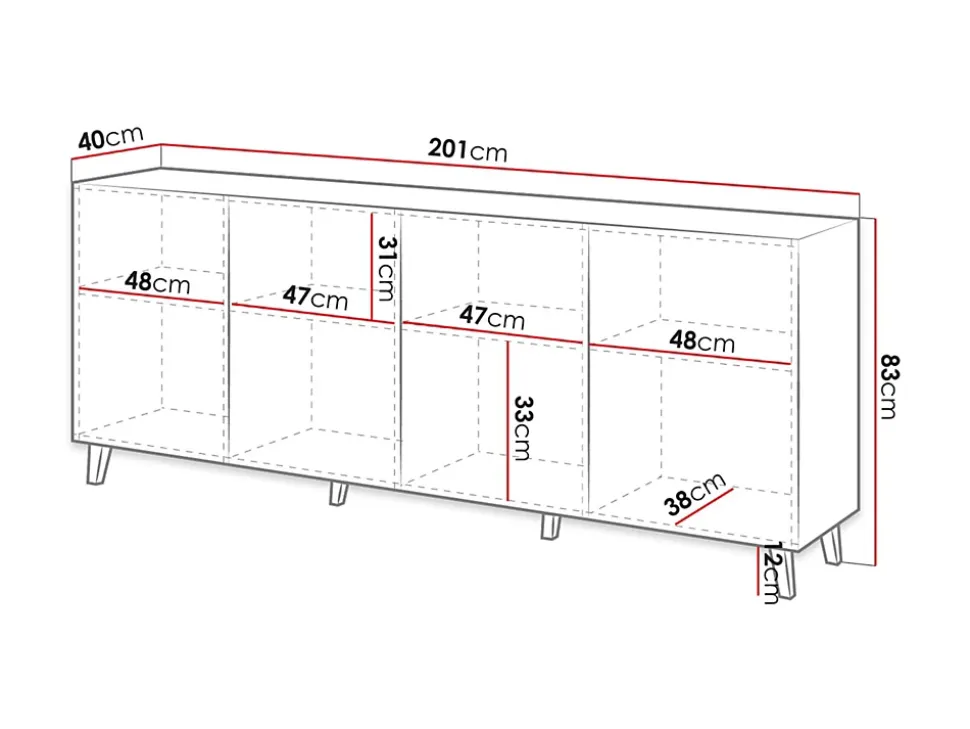 Sanna - buffet bas - 4 portes - 200 cm - Best Mobilier