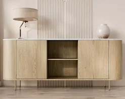 Sansa - buffet bas 184 cm - 2 portes, 2 niches et 2 étagères - plateau effet marbre - Best Mobilier