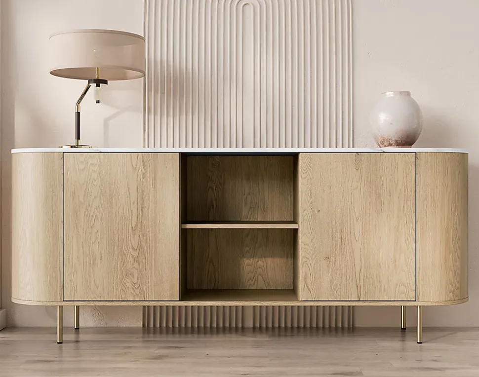 Sansa - buffet bas 184 cm - 2 portes, 2 niches et 2 étagères - plateau effet marbre - Best Mobilier
