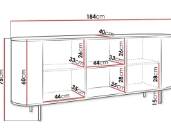 Sansa - buffet bas 184 cm - 2 portes, 2 niches et 2 étagères - plateau effet marbre - Best Mobilier