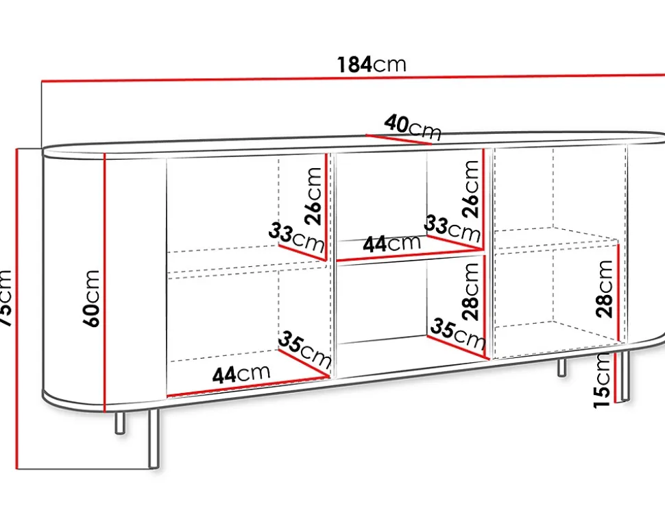 Sansa - buffet bas 184 cm - 2 portes, 2 niches et 2 étagères - plateau effet marbre - Best Mobilier
