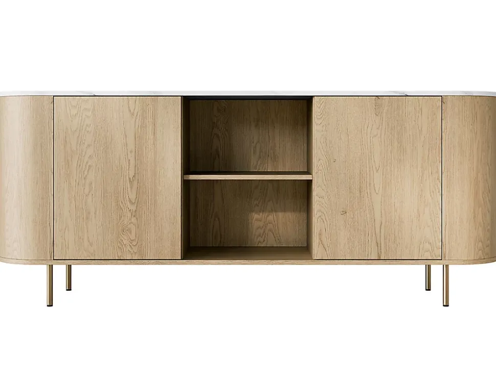 Sansa - buffet bas 184 cm - 2 portes, 2 niches et 2 étagères - plateau effet marbre - Best Mobilier