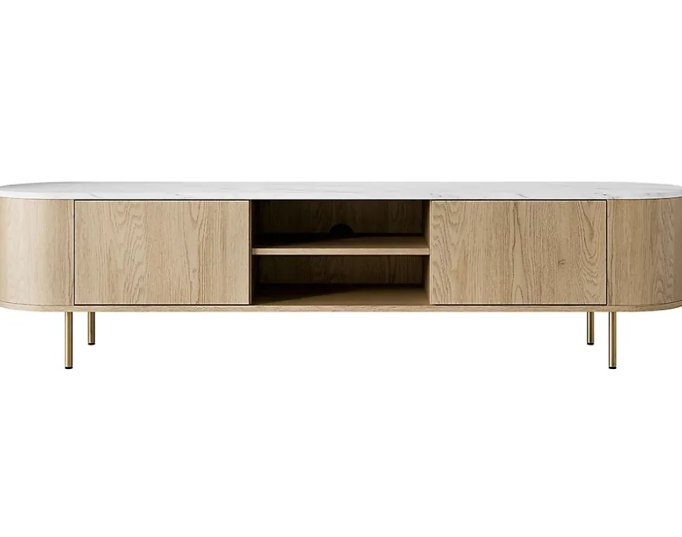 Sansa - meuble tv 184 cm - 2 portes et 2 niches - plateau effet marbre - Best Mobilier