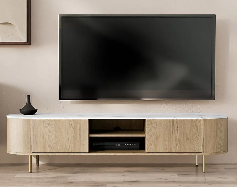 Sansa - meuble tv 184 cm - 2 portes et 2 niches - plateau effet marbre - Best Mobilier