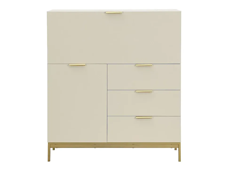 Secrétaire avec 2 porte et 3 tiroirs - MDF et métal - Beige - ERWIN