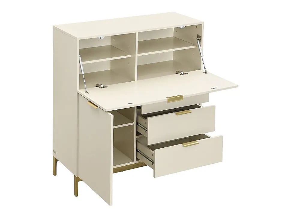 Secrétaire avec 2 porte et 3 tiroirs - MDF et métal - Beige - ERWIN