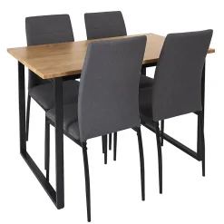 SERGIO - Ensemble Table en MDF et 4 Chaises en Tissu Gris Pieds Métal Noir