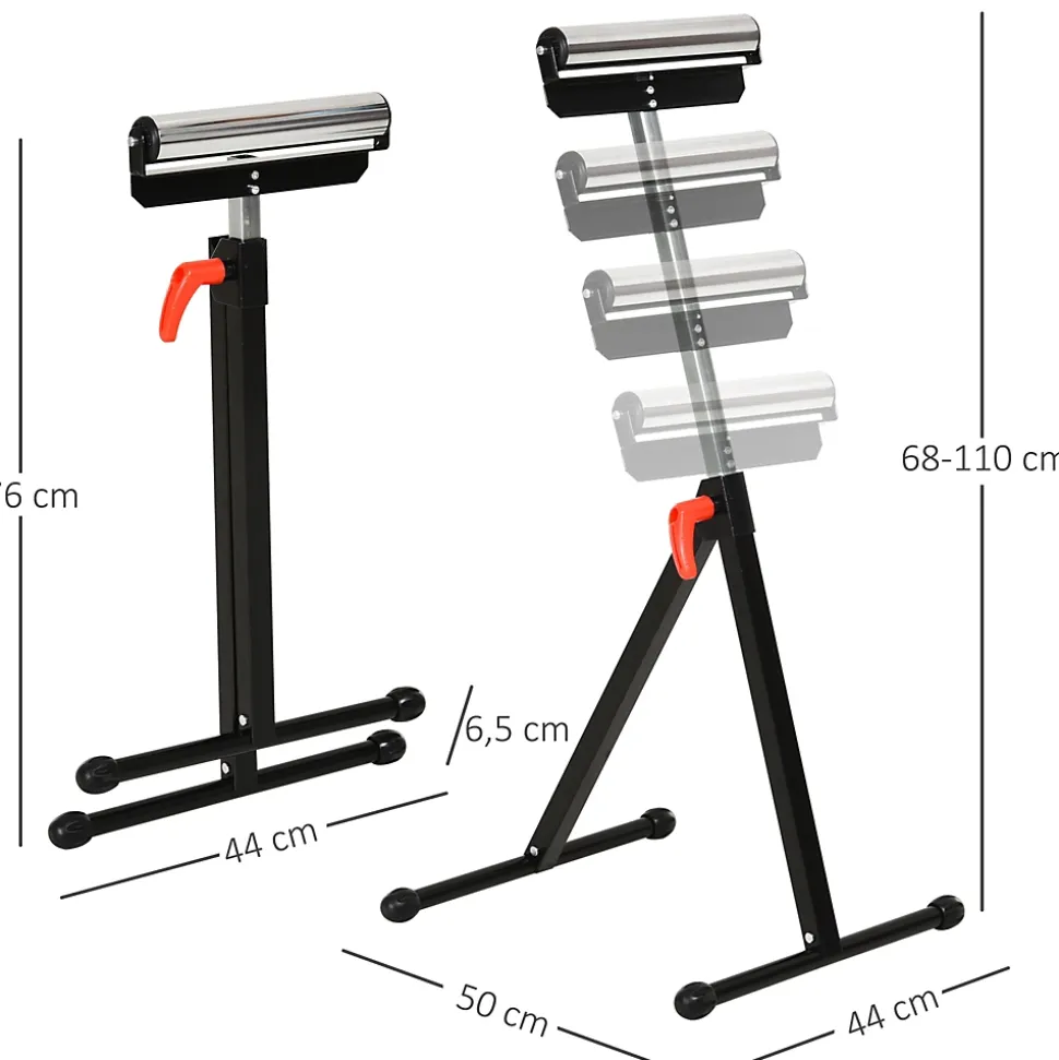 Servante à rouleau pliable - servante d'atelier à rouleau - max 90 Kg - H. 68-110 cm - métal rouge noir
