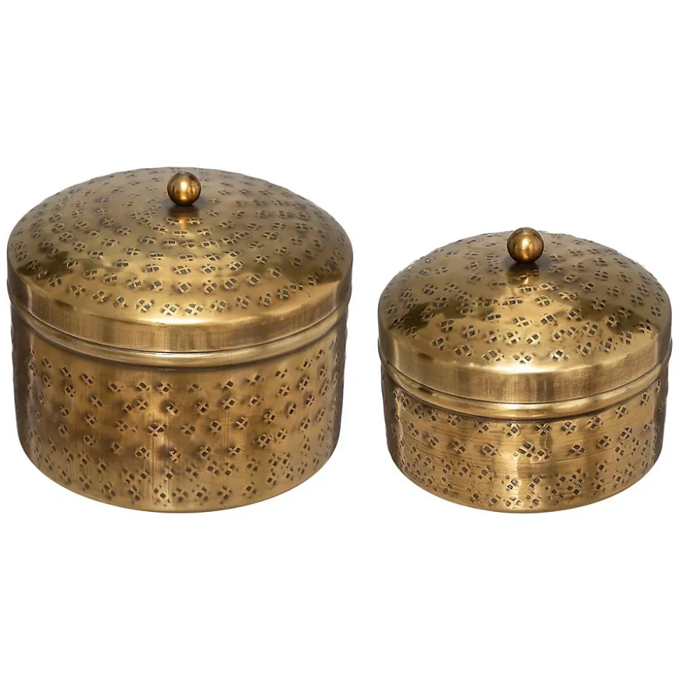 Set de 2 boîtes Oasis - métal - doré - Atmosphera