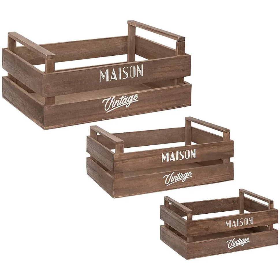 Set de 3 cagettes en bois L23/29/35cm - Atmosphera