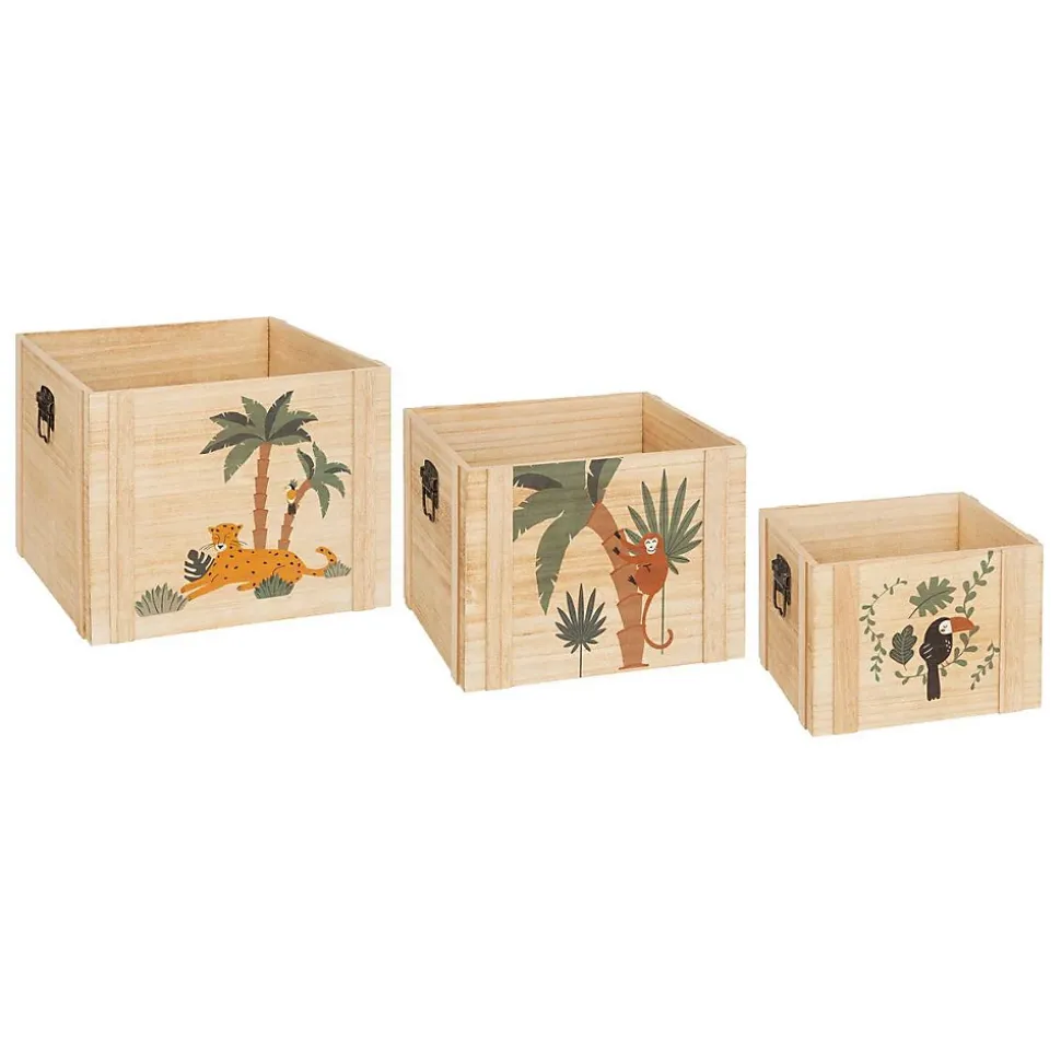 Set de 3 cagettes enfant Jungle - bois - Atmosphera