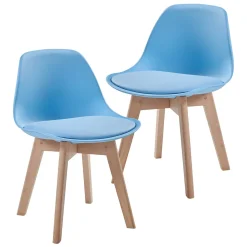 Set de 2 chaises pour enfants Elvdal rembourré en similicuir PU plastique hêtre bleu ciel en.casa
