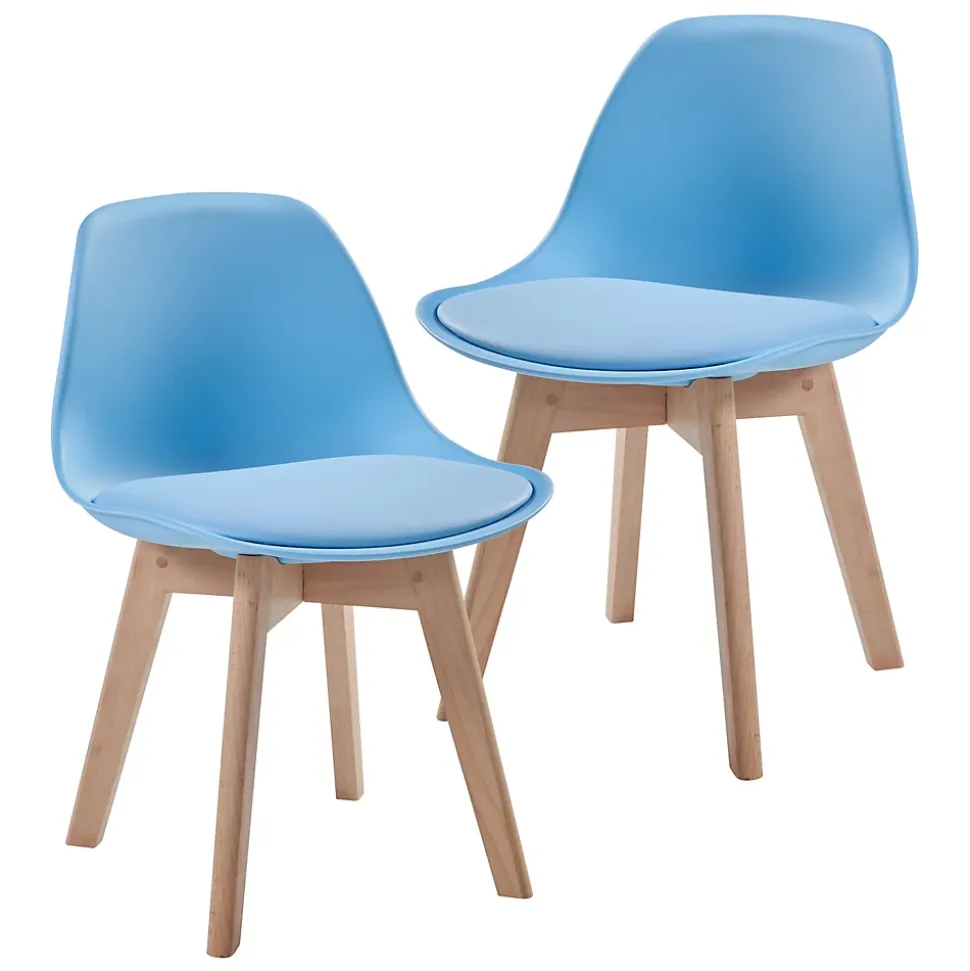Set de 2 chaises pour enfants Elvdal rembourré en similicuir PU plastique hêtre bleu ciel en.casa