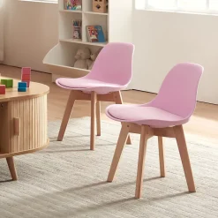 Set de 2 chaises pour enfants Elvdal rembourré en similicuir PU plastique hêtre rose en.casa