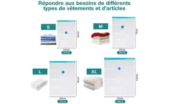 Set de 12 housses de rangement sous vide avec pompe, (3 maxi, 3L, 3M, 3S), Blanc et bleu avec pompe