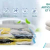 Set de 5 housses de rangement sous vide avec pompe manuelle, Taille M, Blanc, Bleu